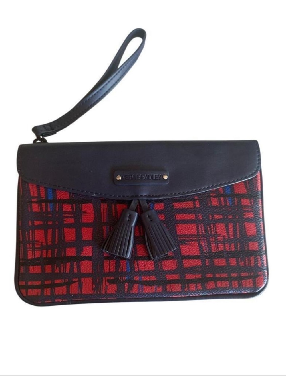 VERA BRADLEY, Vintage Wristlet Clutch in Red Plaid with Navy Trim, NWOT - Picture 10 of 10